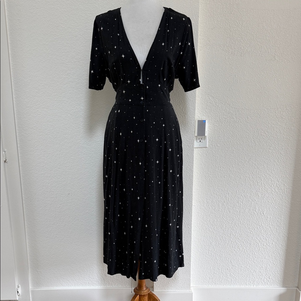 Marine Layer Black Midi Dress with Star Pattern